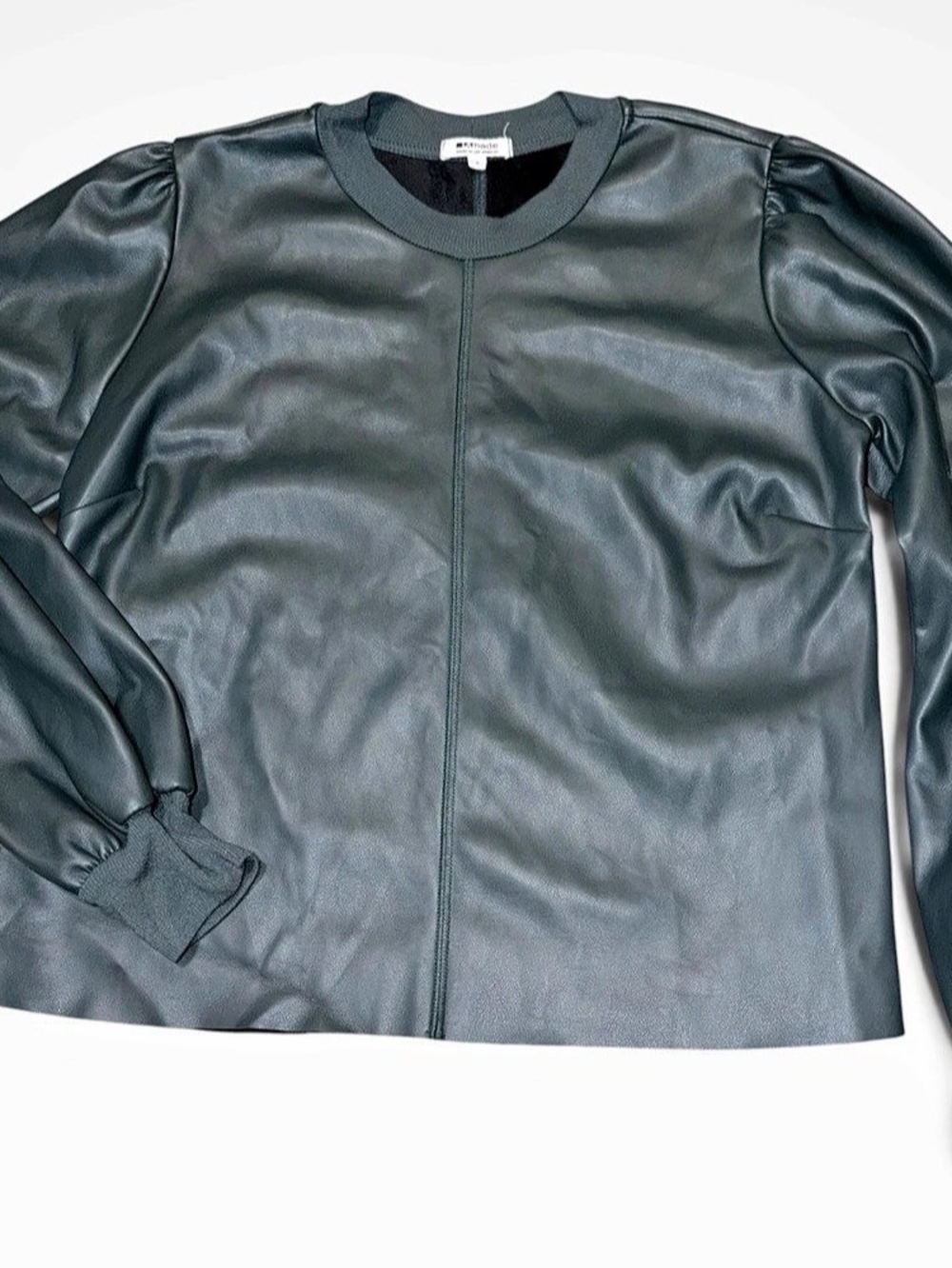 LAmade Petrol Green Faux Leather Puff Sleeve Bomber Top Womens Small
